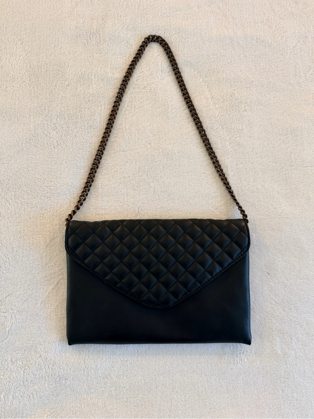 J. Crew Black Quilted Flap Shoulder Bag with Chain Strap